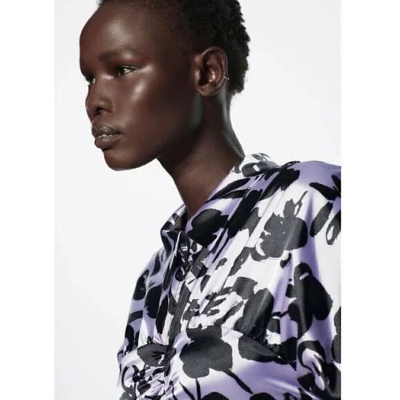 NWT Zara Blogger’s Favorite “The Dita” Satin Effect Printed Ruched Mini Dress - Picture 4 of 16